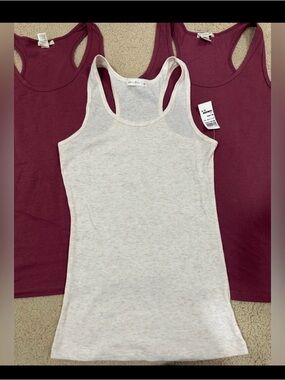 a new day Cream Ribbed Racerback Tank with Burgundy Layering Tanks